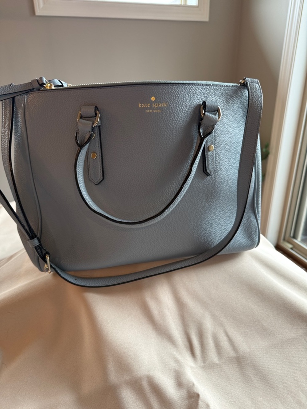 Kate Spade Mulberry Street Leighann Crossbody Leather Tote Muted Blue